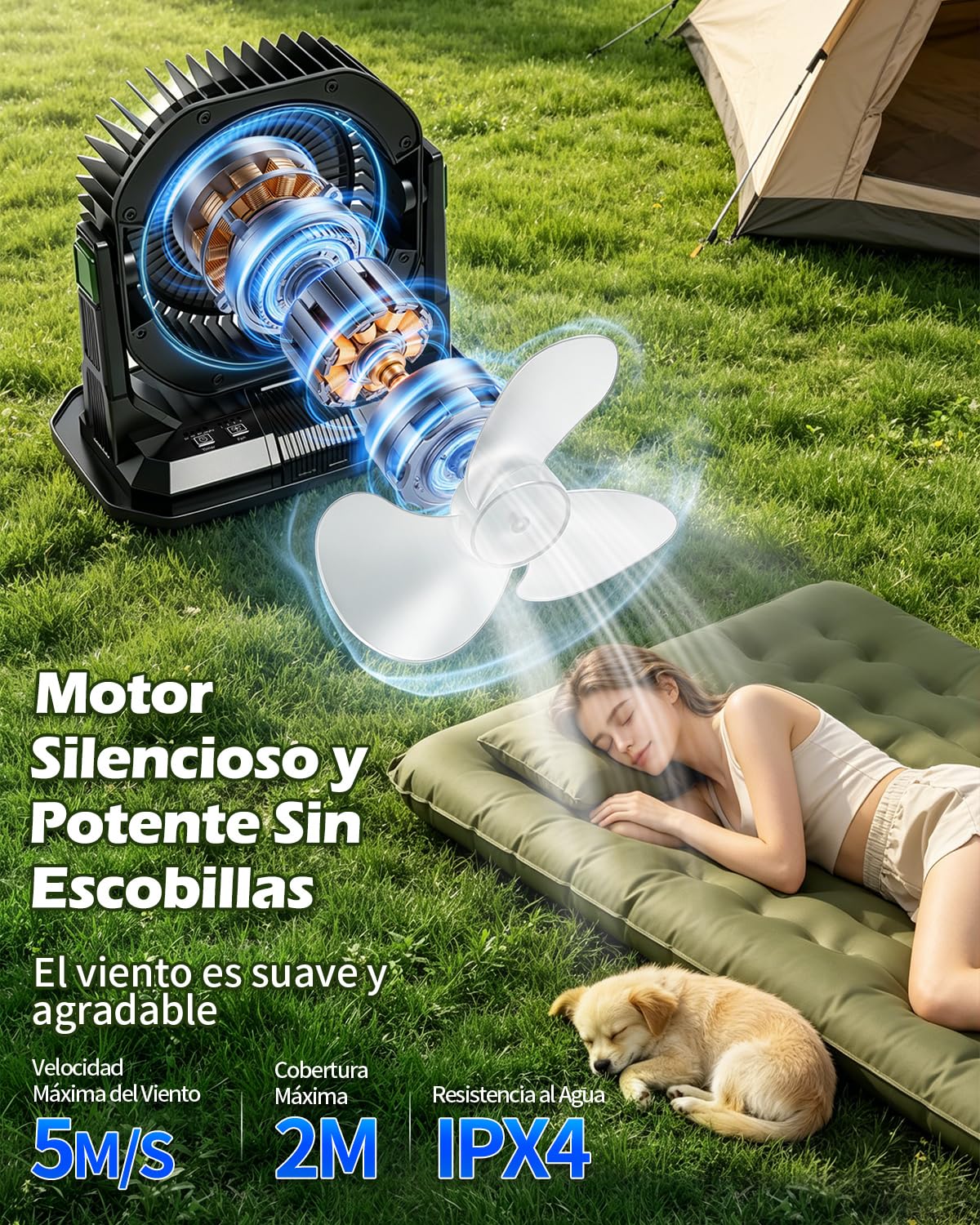 yAyusi 10L Ventilador Nebulizador Portátil Grande para Exteriore con Luz RGB, 3-en-1 20000mAh Ventilador Recargable con Control Remoto y Temporizador,4 Velocidade Modo Pulverización para Patio (Verde)