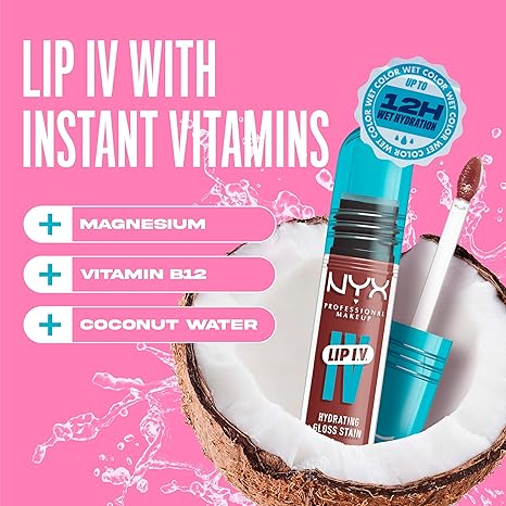 NYX Professional Makeup Moisturizing Lip Gloss and Lip Stain 2 in 1 Up to 12 Hours Care Lip IV Hydrating Gloss Stain Long-Lasting Lip Tint Color: Hydra Honey