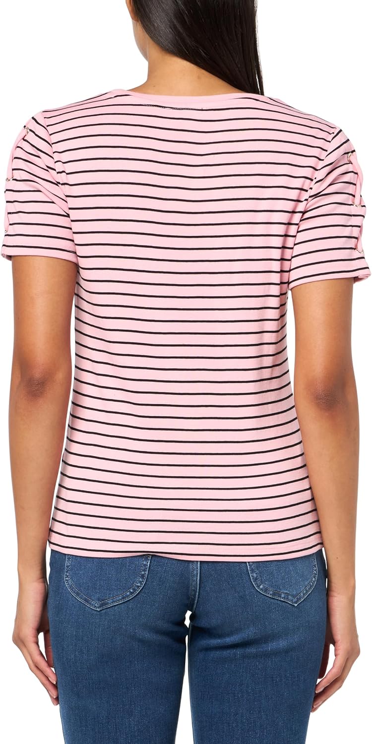 Nautica Womens T-Shirt Cotton Crewneck with Laceup Sleeve Detail - Image 2