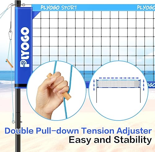 Miniatura 2 de Red de voleibol para patio trasero, juego de red de voleibol profesional portátil al aire libre resistente con postes de aluminio ajustables, diseño