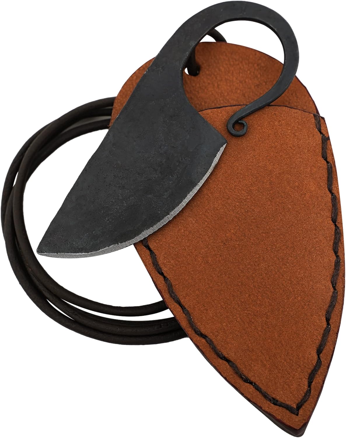 Mythrojan Celtic Ring Knife Hand Forged Necklace Knife WIth Red Leather Sheath