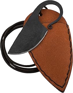 Mythrojan Celtic Ring Knife Hand Forged Necklace Knife with Tan Leather Sheath