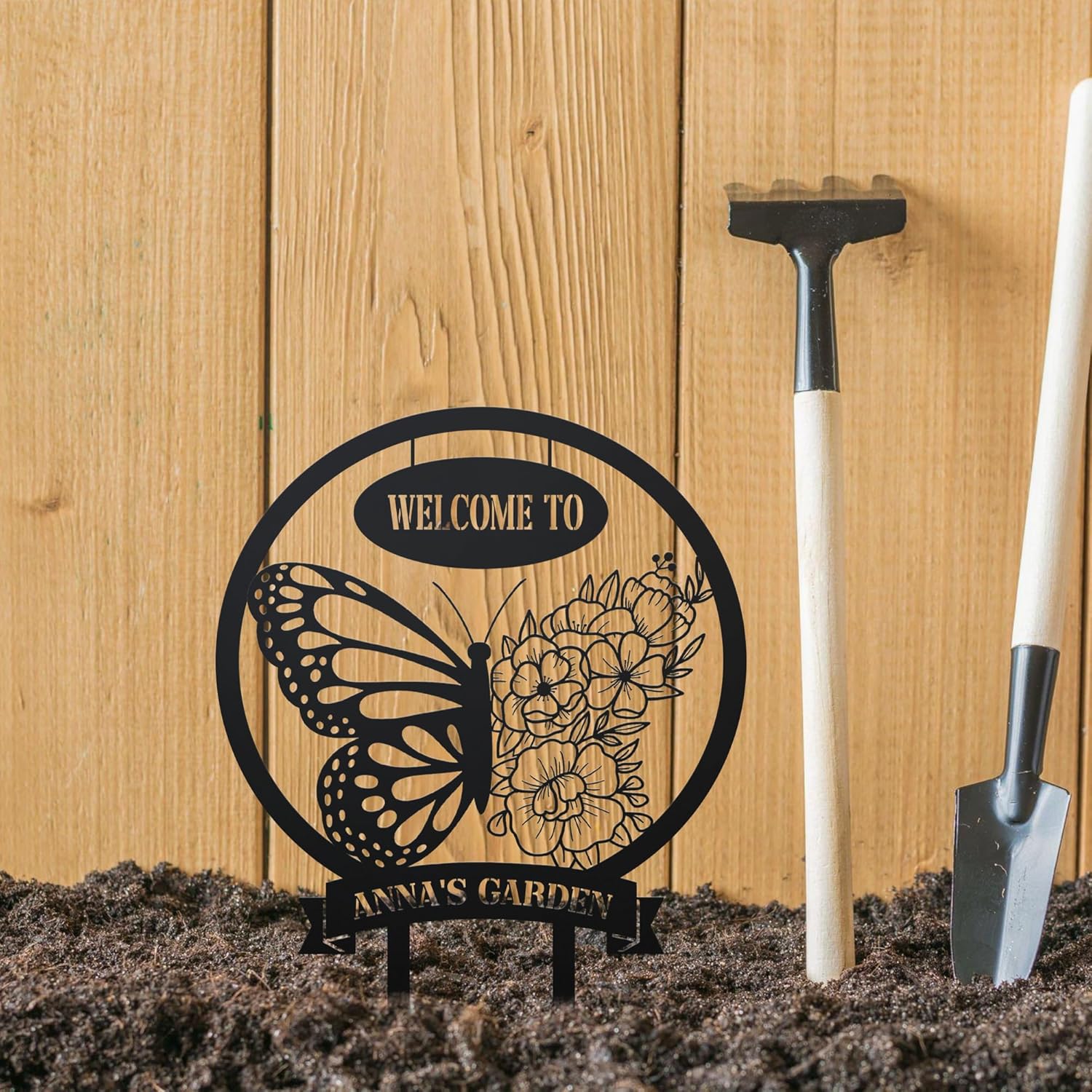 Custom Butterfly Flower Garden Metal Sign Stakes With Made From Stainless Steel With All Kinds of Size Options for Garden Decoration, Custom Garden Sign Name, Metal Yard Decor, Gardening Gifts