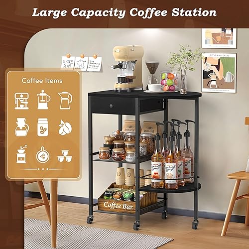 Miniatura 5 de VINAEMO Estación de café con ruedas y cajón de almacenamiento, soporte de mesa grande de 15.35 pulgadas de profundidad para cocina, oficina, sala de