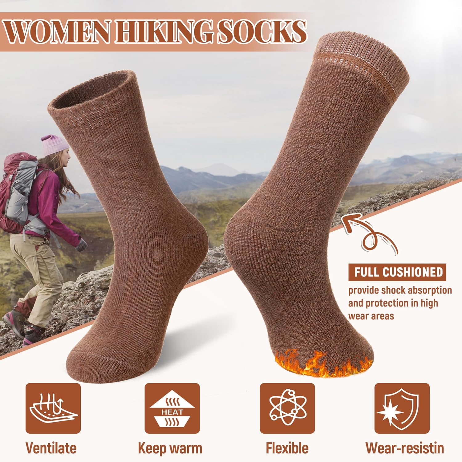 Merino Wool Socks for Women 5 Pairs Warm Winter Hiking Thick Thermal Cozy Boot Work Soft Ladies Crew Socks - Image 5