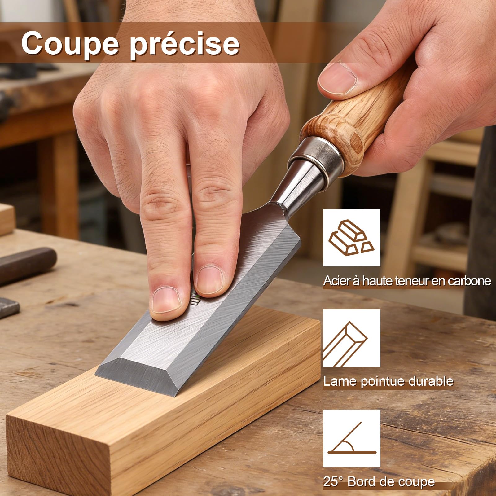 Yosoo Health Gear Jeu de Ciseaux à Bois, 6 Tailles, Ciseaux à Découper avec Pierre à Aiguiser, Guide D'affûtage, Boîte de Rangement en Bois