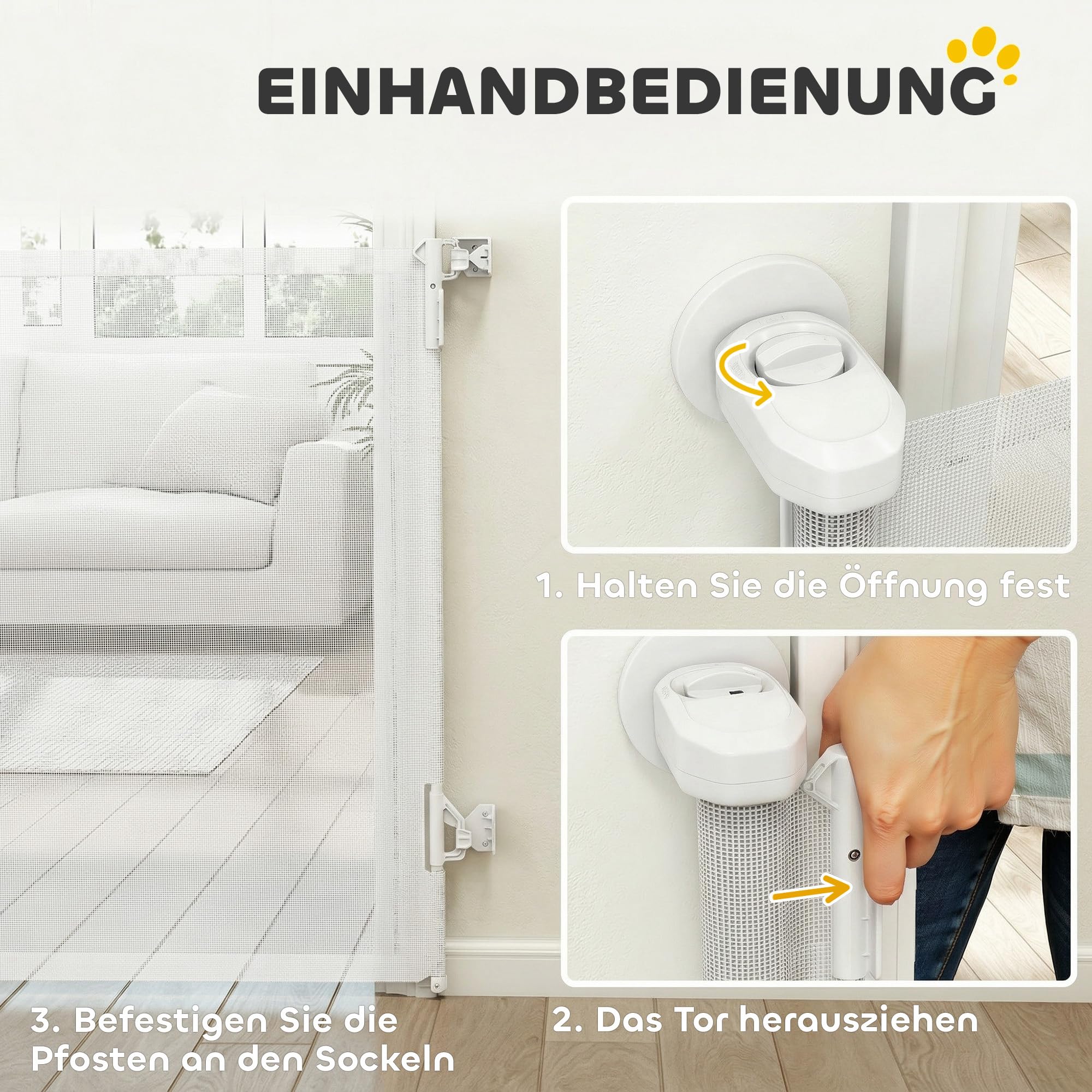 PawHut Barrière d'escalier extensible, à une main, 0-140 cm, Blanc