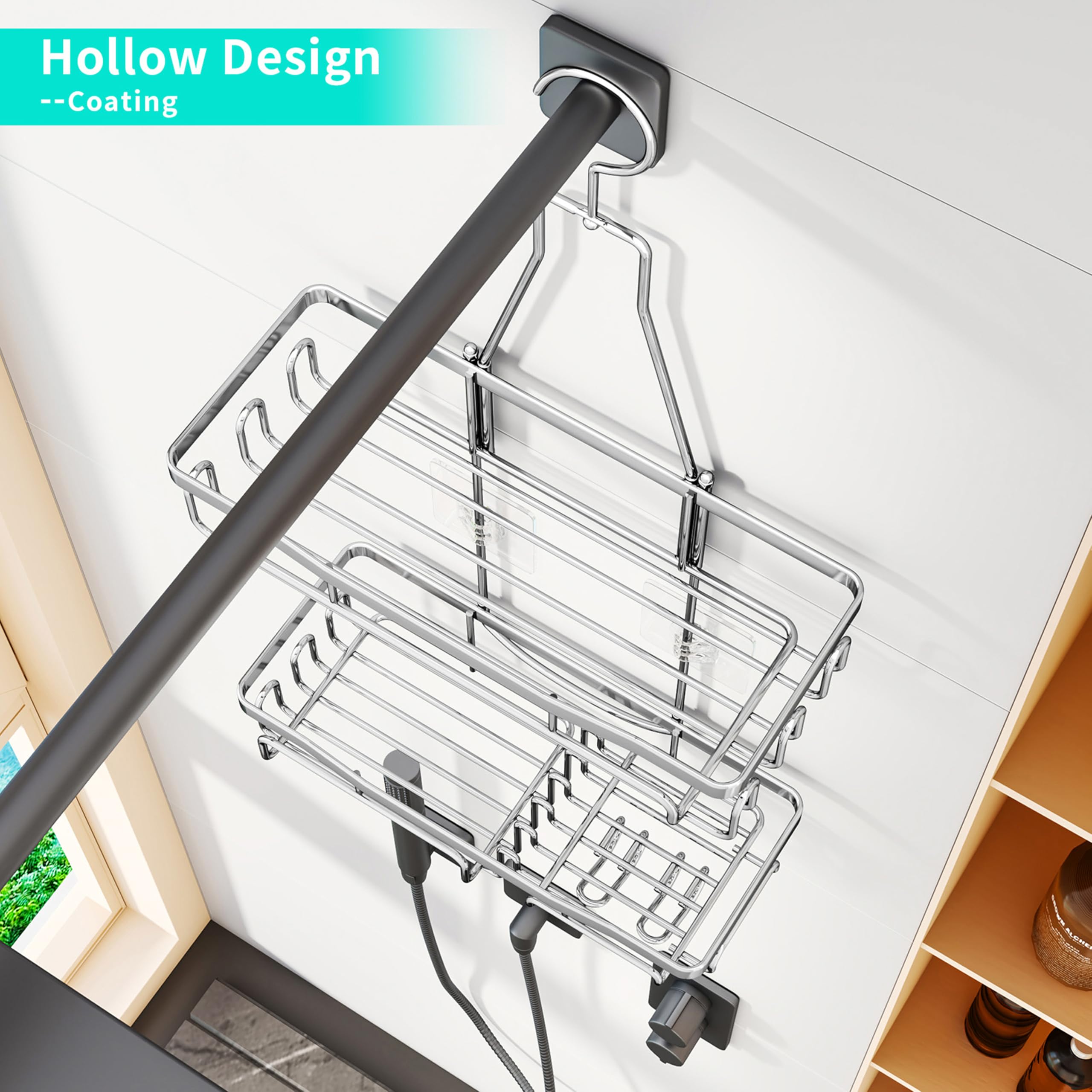 HapiRm Duschablage zum Hängen - Duschablage Hängen mit Rasierständer & Seifenhalter - Duschregal Zum Hängen mit Mehreren Haken - Hochwertiger Duschkorb Ohne Bohren Edelstahl for Badezimmer Organizer