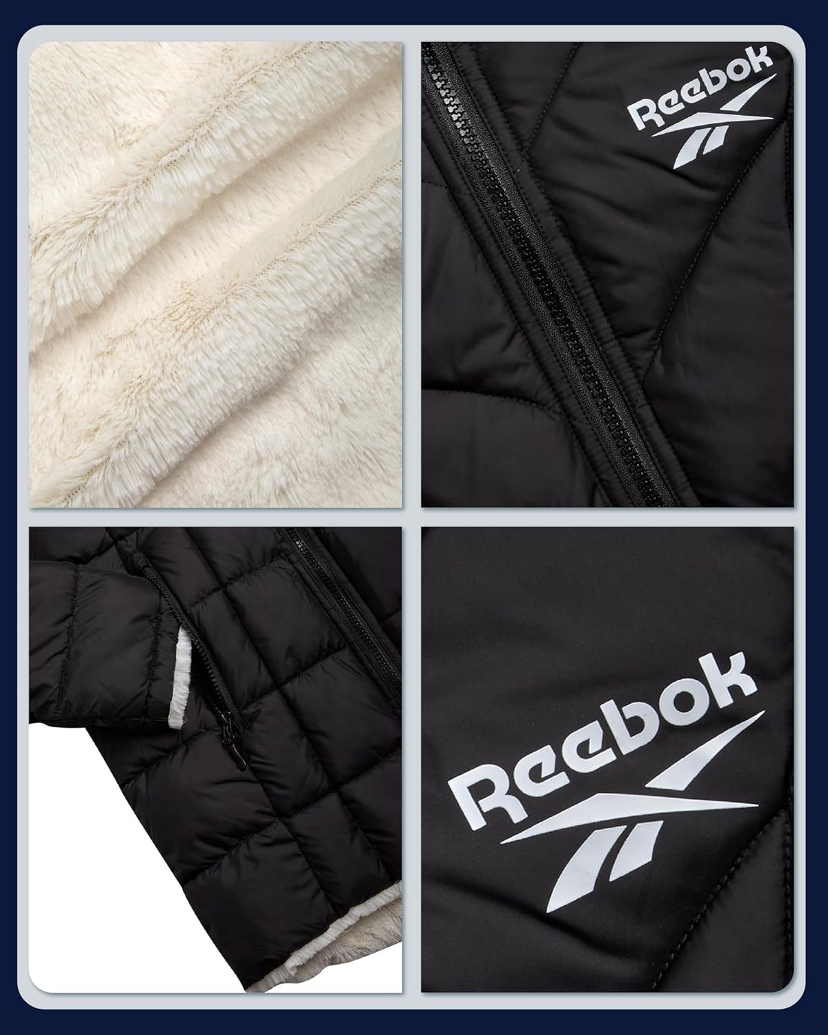 Reebok Girls Puffer Jacket - Reversible Hooded Fur Winter Coat - Wind and Water Resistant Insulated Quilted Jacket for Girls - Image 3