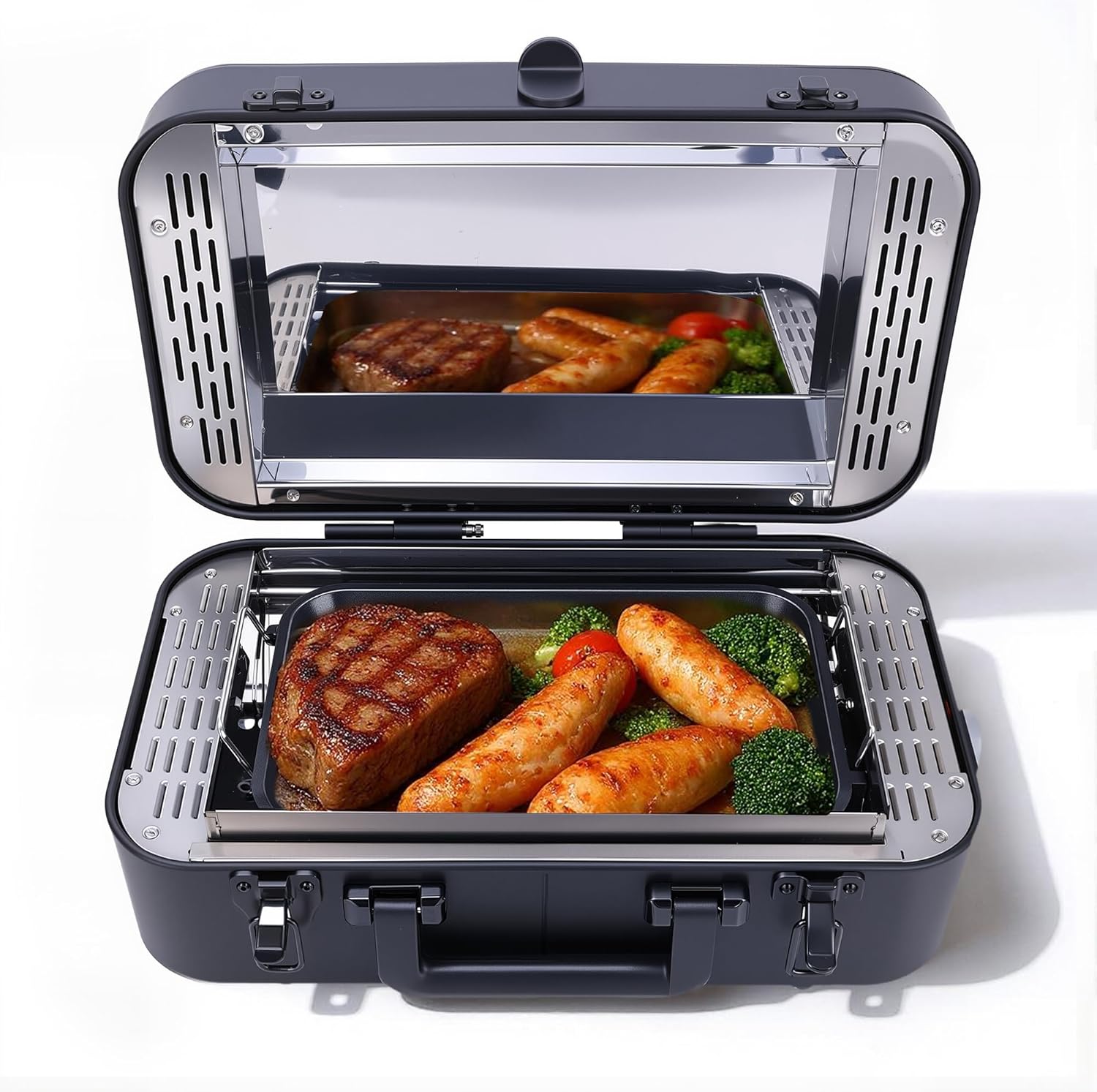 Electric Smokeless Grill, Portable Electric Grill Griddle with Detachable Non-Stick Grill Plate, Quartz Infrared Heating Korean BBQ Grill for Baking Steaks Chicken Wings Hamburgers Sausages ect