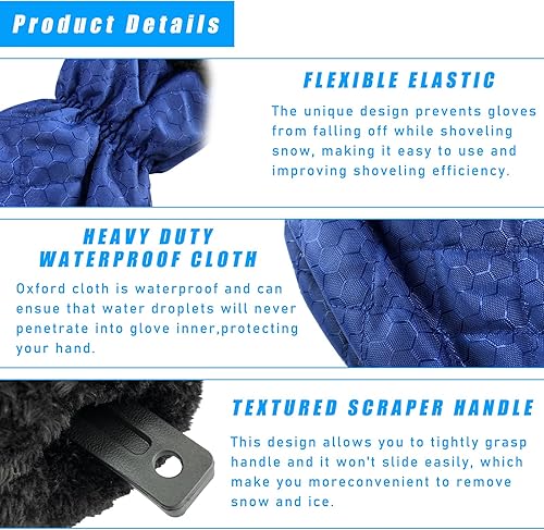 Miniatura 3 de Rascador de hielo con guante, guante rascador de automóvil antiarañazos con forro grueso, rascador de parabrisas impermeable para invierno para