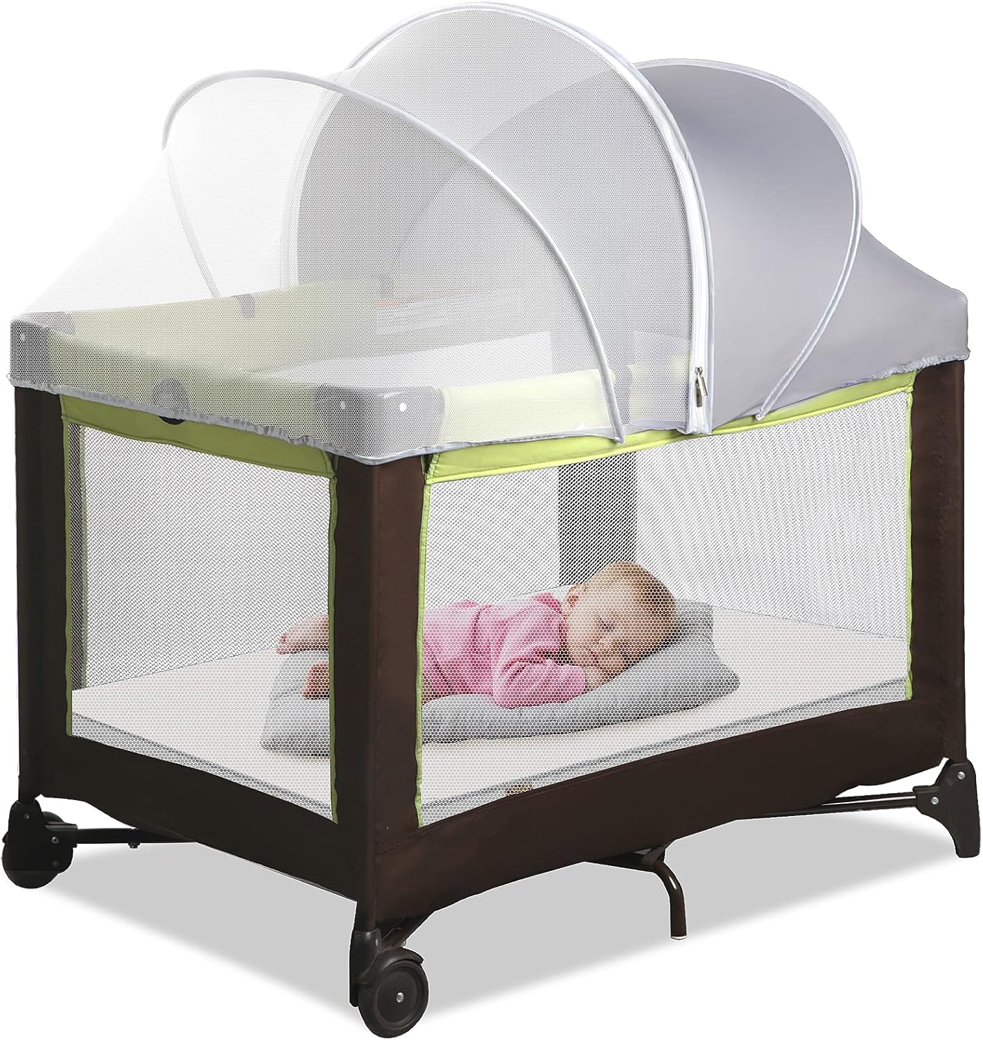 Pack N Play Tent Cover & Bassinet Canopy - Half-Blackout Breathable Mosquito Net with 2-Way Zipper for Bassinet, Travel Crib, Mini Crib & Playpen to Keep Cats Out (Gray-Large)