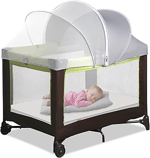 Pack N Play Tent Cover & Bassinet Canopy - Half-Blackout Breathable Mosquito Net with 2-Way Zipper for Bassinet, Travel Crib, Mini Crib & Playpen to Keep Cats Out (Gray-Large)