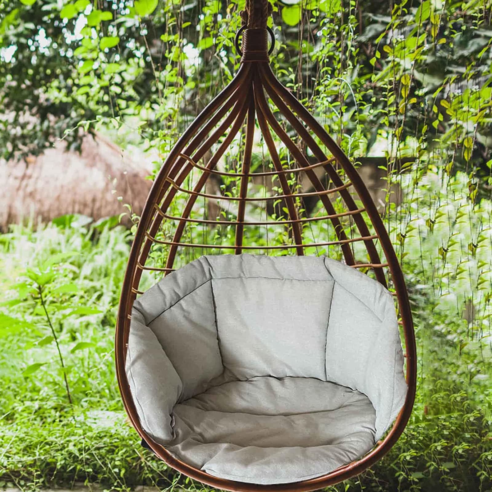 Cuscino rotondo spesso da appendere per sedia a uovo, comodo cuscino per dondolo da patio, supporto per la schiena della sedia da salotto, bianco, perfetto per rilassarsi in giardino