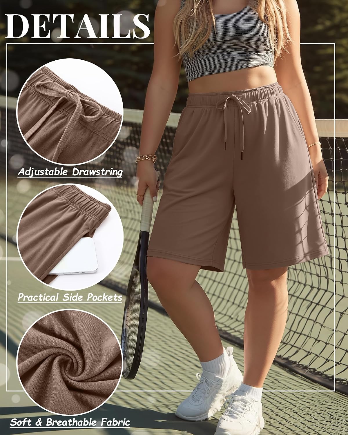 Evervibe 3 Pack Plus Size Bermuda Shorts for Women Comfy Loose Casual Drawstring Sweat Pants with Pockets XL-5XL