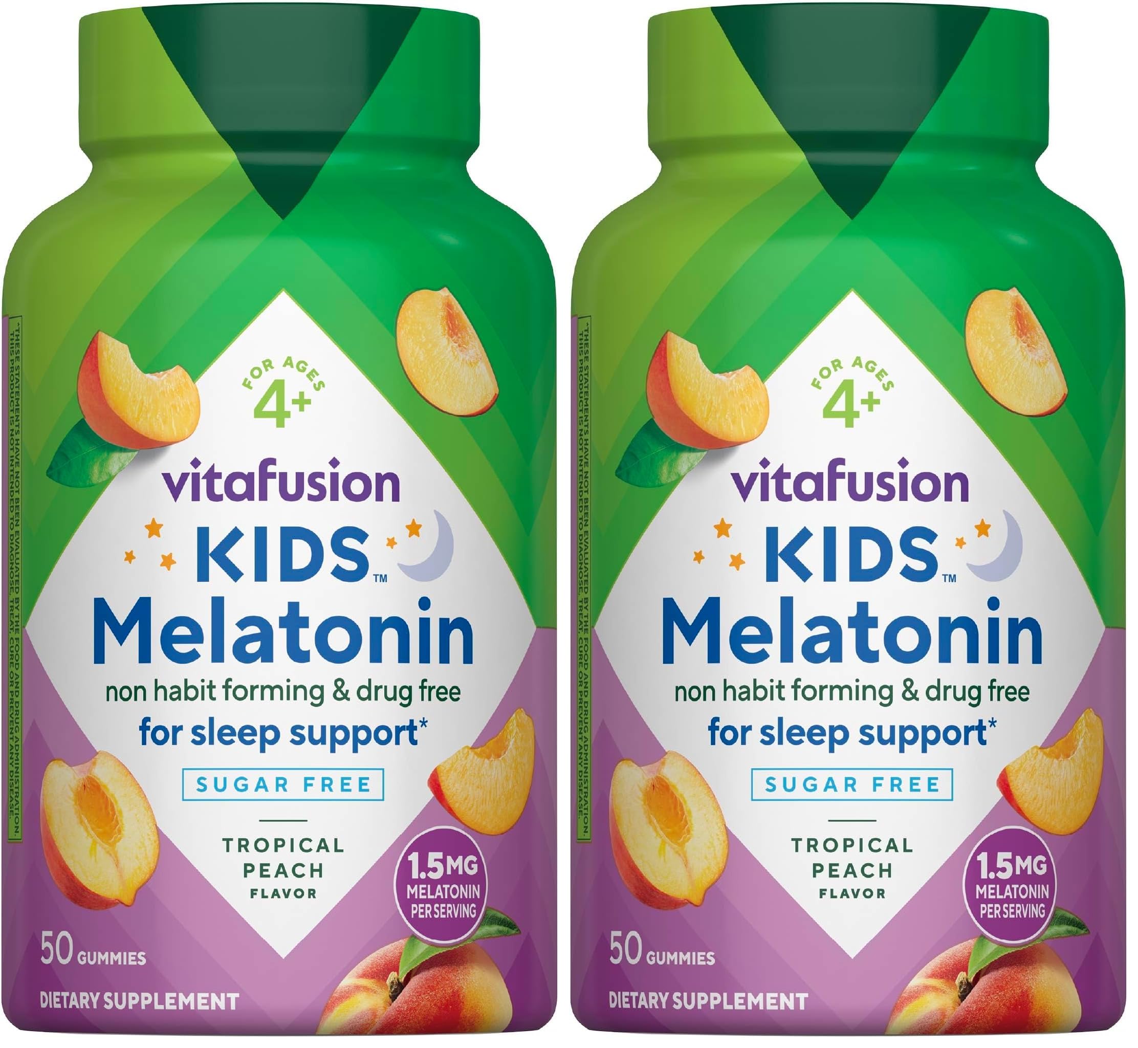 Vitafusion Kids Melatonin Gummy Supplements,Tropical Peach Flavored Sleep Support Supplements (1),50 Count (Pack of 2)