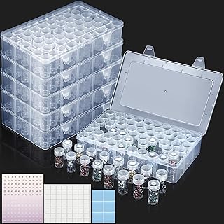 5 Pcs Diamond Painting Storage Containers 60 Grids Bead Organizer with Label Stickers Plastic Bead Storage Box for Jewelry Making Beads Painting Accessories Crafts Storage
