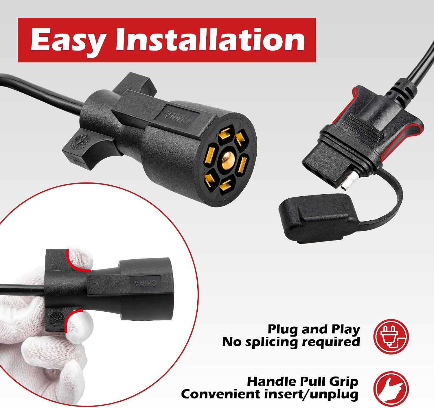 RED WOLF 7 Way Round to 4 Way Flat Coiled Trailer Adapter 5FT Trailer Plug Converter Camper Hitch Towing Cord Vehicle-Side 7 Pin to 4 Pin Light Plug Wiring Harness