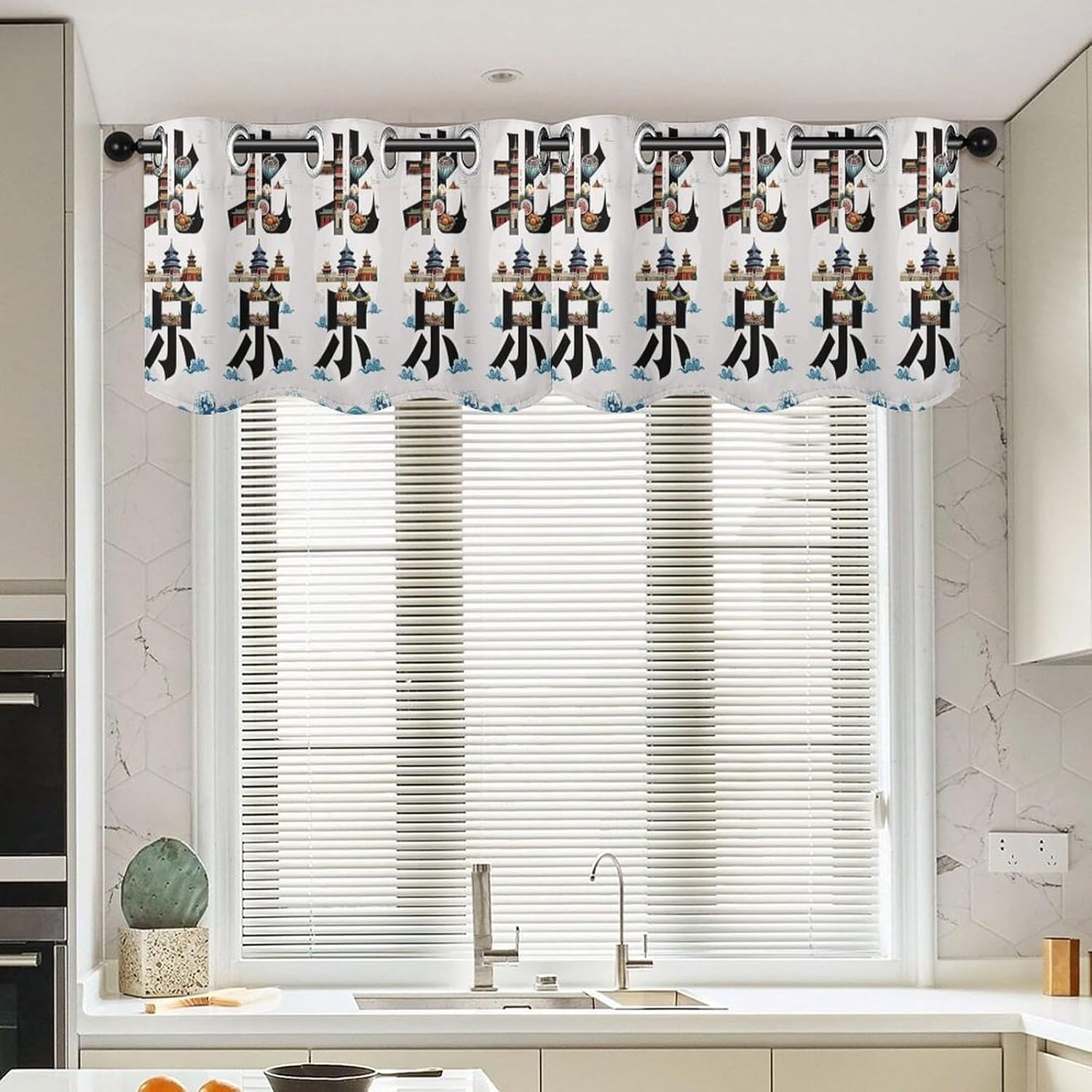 Beijing China Valance for Windows, 2 Pack Kitchen Curtains Modern Home Decor, Soft Blackout Window Curtains for Living Room & Bedroom, 18 X 52 Inch