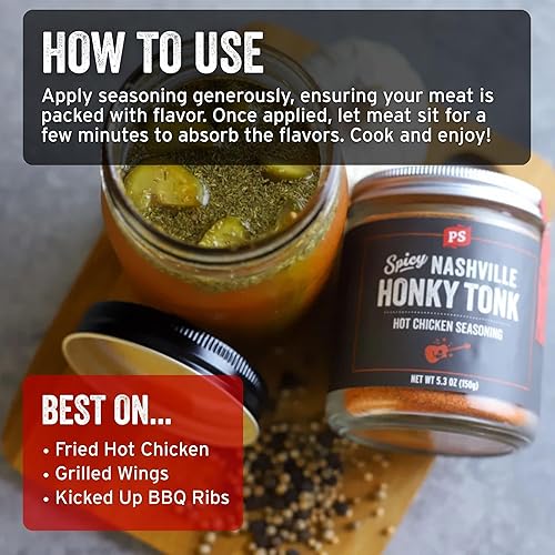 Miniatura 4 de PS Seasoning Honky Tonk Nashville - Condimento picante para pollo y barbacoas para ahumar, asar a la parrilla, freír, asar, asar  Nashville Style