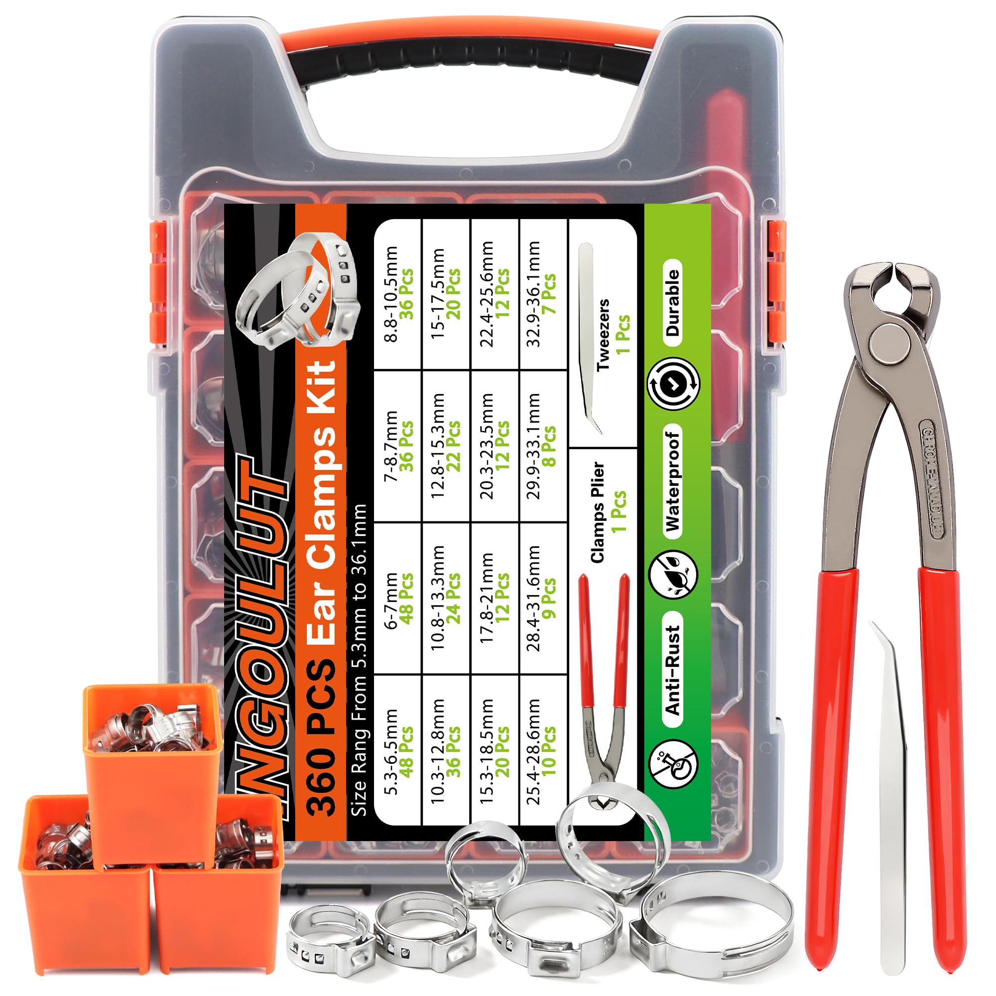 Amazon.com: 360Pcs Single Ear Hose Clamps Assortment Kit 304