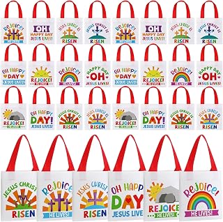 36 Pcs Christian Easter Tote Bags Bulk He Lives Gift Tote Religious Nativity He Is Risen Christian Canvas Bags for Church Prizes Party Supplies Gift