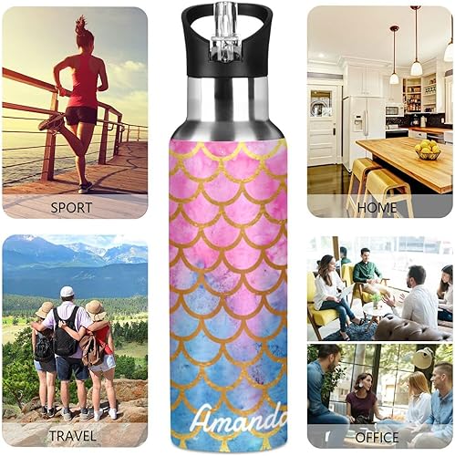 Miniatura 25 de Botella de agua personalizada Galaxy para niños, termo con nombre personalizado, botella con logotipo, morado estrellado, aislamiento de acero