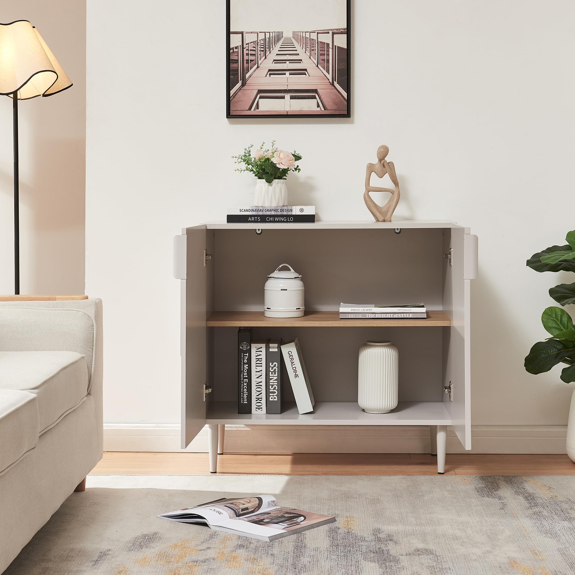 [en.casa] Aparador Starvili para Comedor 2 Puertas con Tiradores Decorativo Mueble de Salón con 2 Compartimentos Cerrados Mueble Auxiliar para Cocina MDF Metal 75 x 76 x 38 cm - Beige
