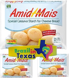 Mistura Preparada p/Pão de Queijo Brasileiro Amafil 1kg | Pack of 3x1kg | Brazilian Cheese Bread Mix + Silicone Bracelet Souvenir | Brazil in Texas | Bundle
