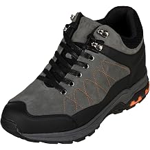 CALTO Mens Invisible Height Increasing Elevator Shoes - Grey Suede/Mesh Lace-up Hiking Boots - 3.2 Inches Taller - H75472 - Size 11 DM US