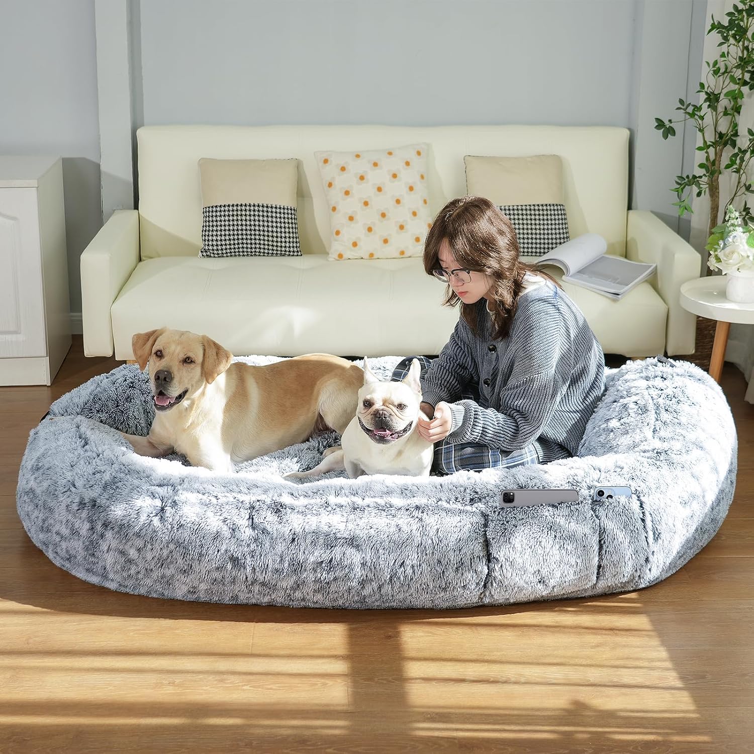 LYNCOHOME Human Dog Bed for Adults, Soft Comfy Giant Dog Bed Washable CoversI, Memory Foam, Side Pocket, deal for Oversized Dogs and Multi-dog Households, 180 * 115 * 45CM
