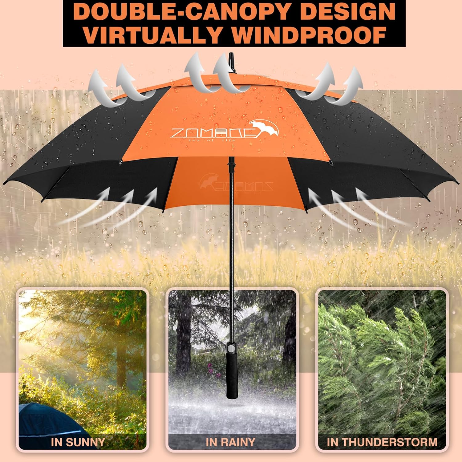 ZOMAKE 62/68 Inch Golf Umbrella Large Oversized Golf Stick Umbrella Windproof Automatic Open with Double Canopy Vented Waterproof for Rain