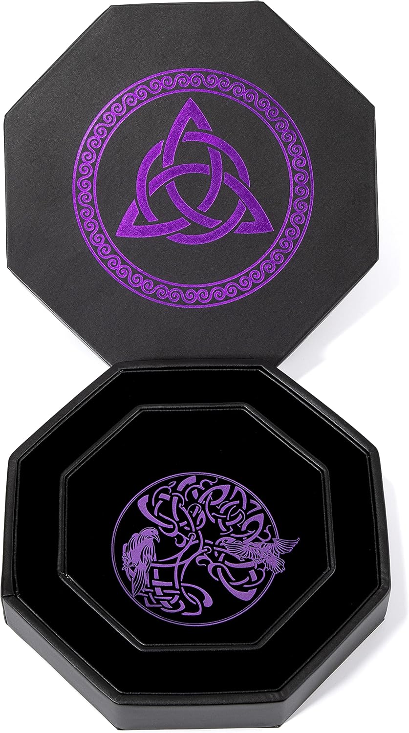 Purple Celtic Knot Dice Tray + Green Wolf Dice Tray