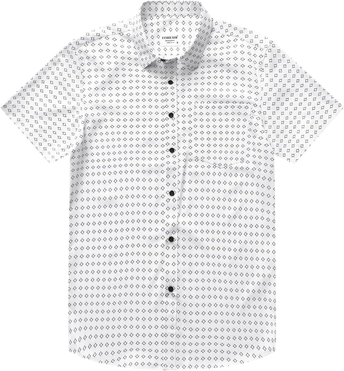 fohemr Mens Short Sleeve Casual Button Down Graphic Printed Shirt Summer Untucked Business Pattern Dress Shirts with Pocket