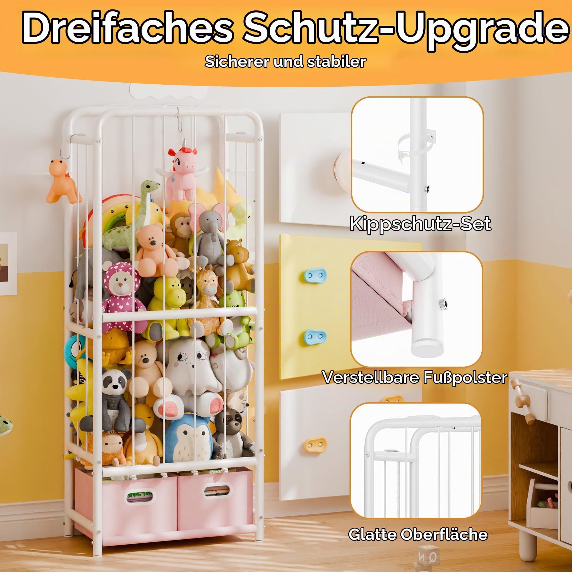 GRANNY SAYS Stofftier-Aufbewahrung mit 2 Spielzeugbehältern, Zoo-Stofftier-Halter, Spielzeug-Organizer mit Gummiband und Haken, platzsparend, vertikal, Kinderspielzeug, Organizer für Schlafzimmer