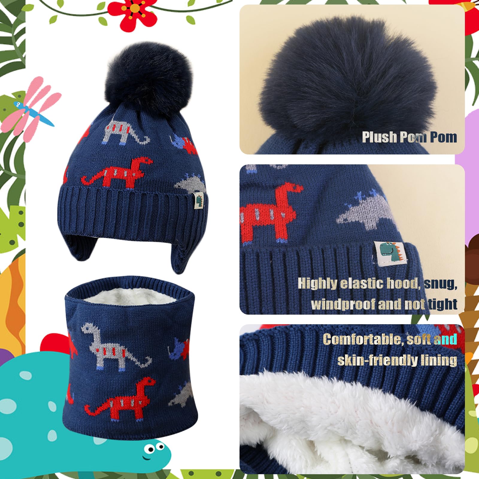 DKDDSSS Conjunto de Gorro y Bufanda Circular de Punto de Invierno para Niños - Sombrero Caliente