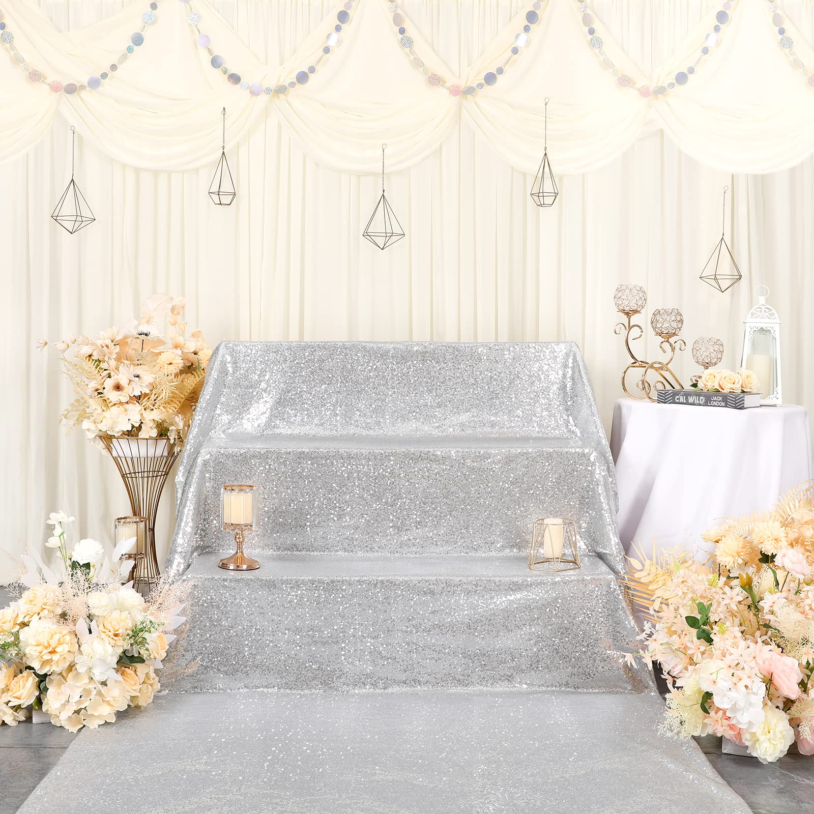 B-COOL Silberner Gangläufer, Pailletten-Teppich für Weihnachten, Hochzeit, Zeremonie, Hochzeit, Teppich, Innenbereich, Party-Dekoration