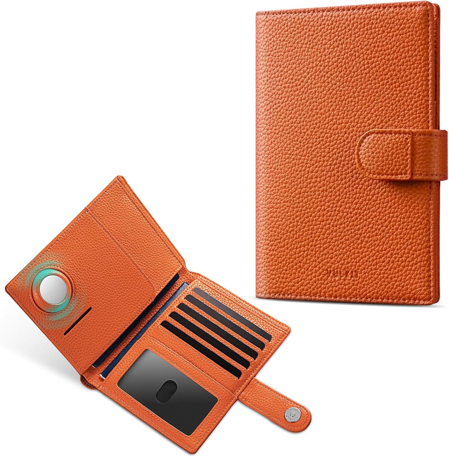 VULKIT Dual Leather Passport Wallet with Airtag Holder Slim Double Passport Holder RFID Blocking Passport Travel Wallet for Women or Men