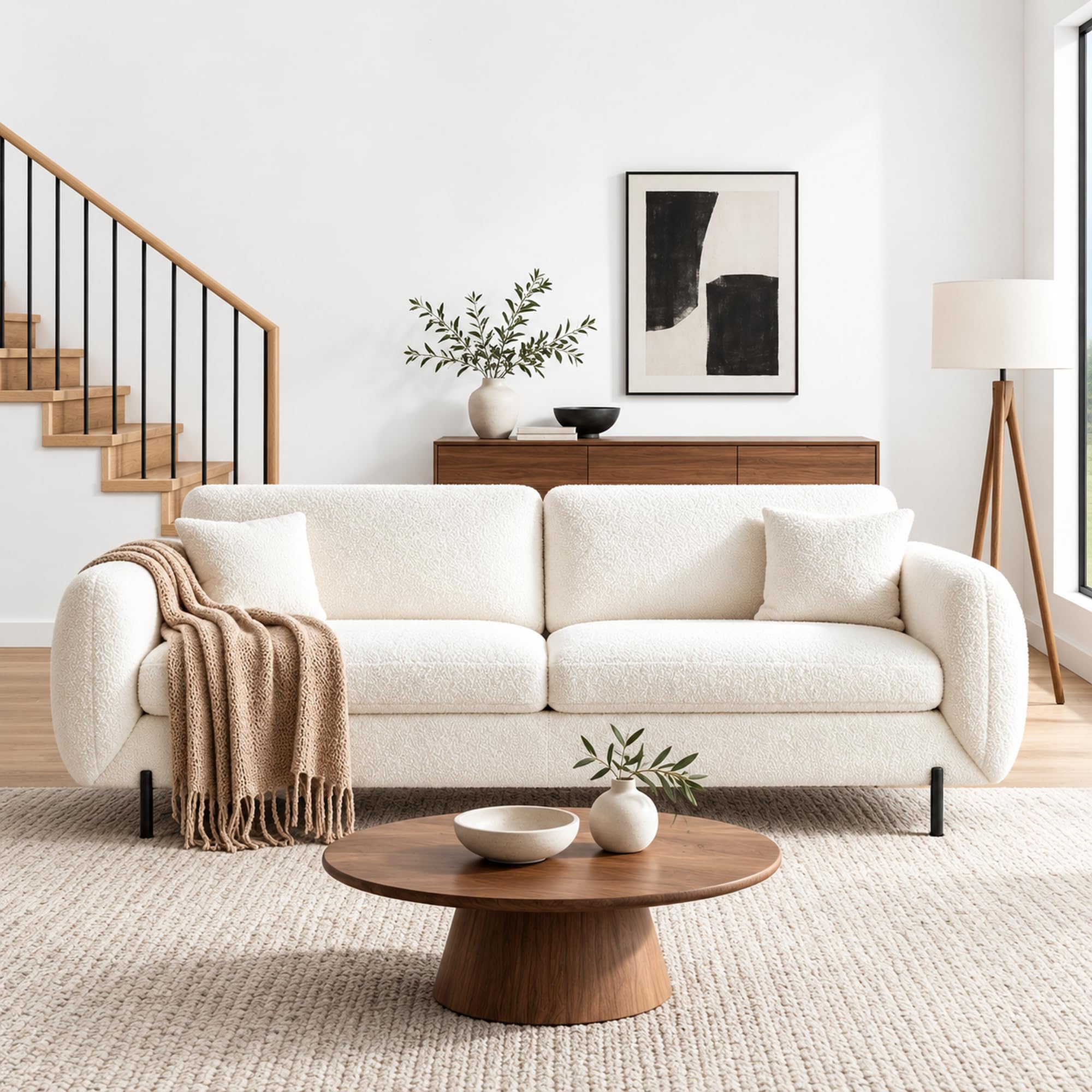 82" Curved Boucle Sofa for Living Room, White