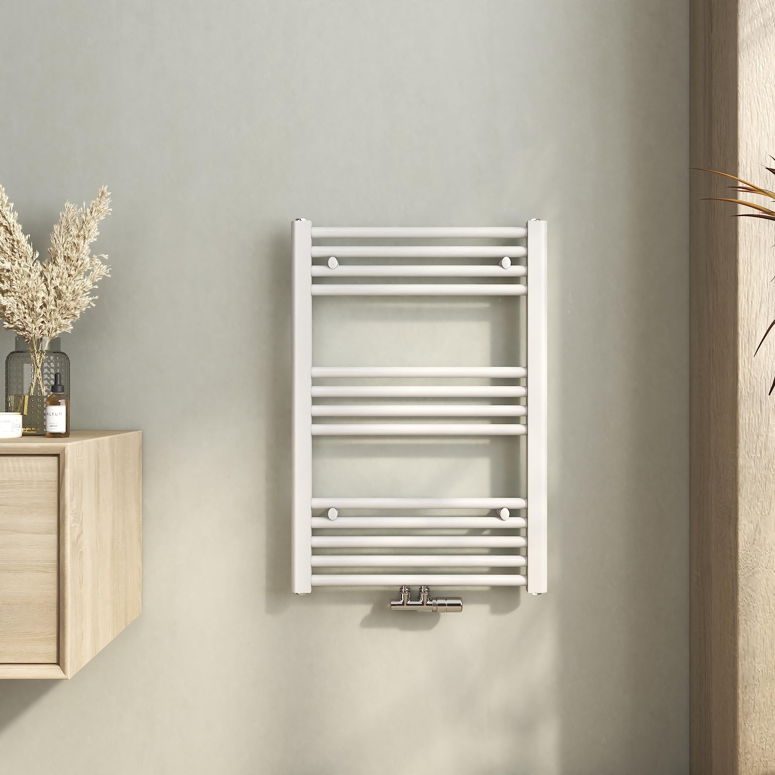 Heilmetz Seche Serviette Eau Chaude 70 x 50 cm,Blanc, Radiateur Chauffe Serviette Salle de Bain,Méthode de Chauffage - Eau Chaude,seche Serviette Salle de Bain