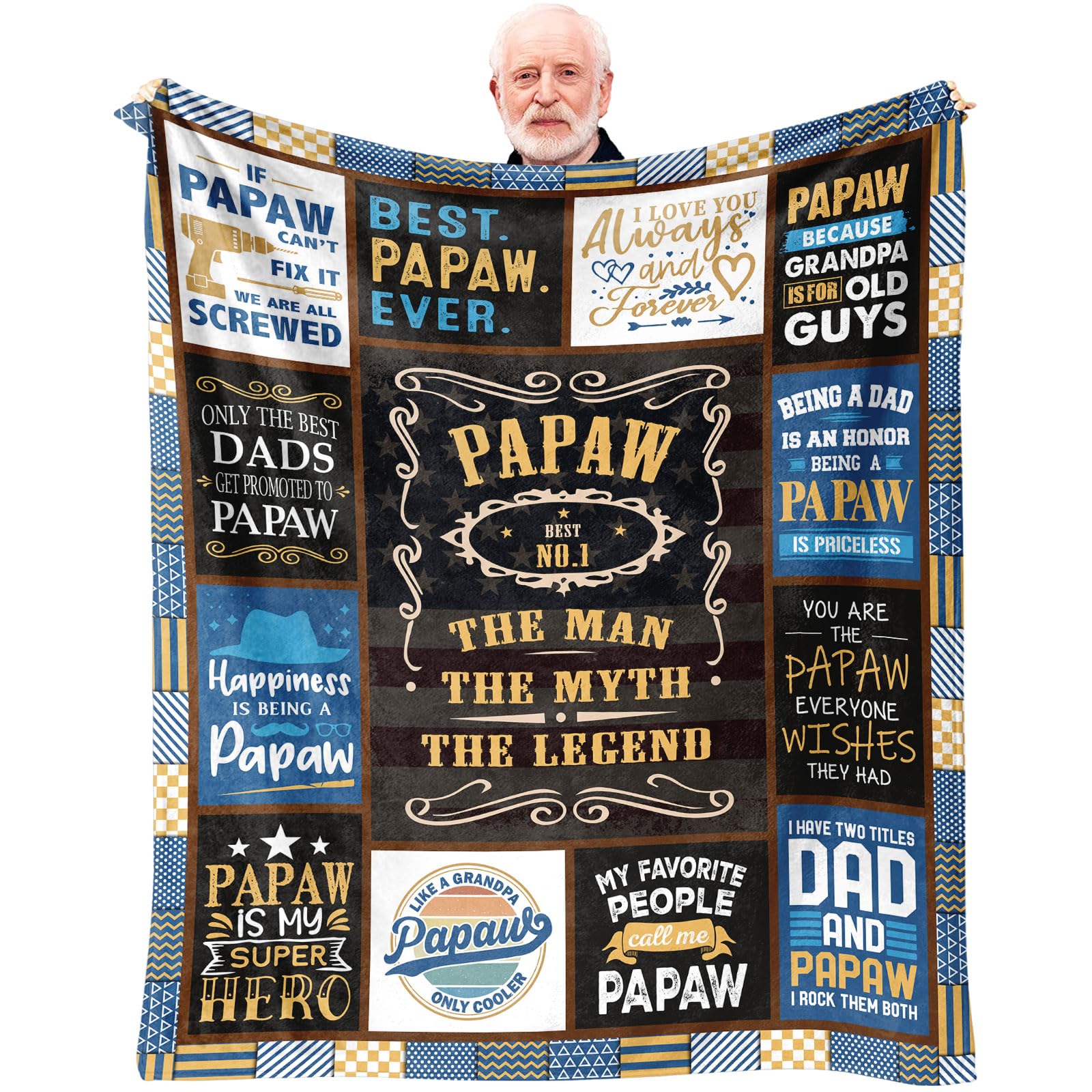 Gifts for Papaw Fathers Day Throw Blanket 60x50 Inch, Papaw Gifts from Grandkids/Grandson/Granddaughter, Papaw’s Gift for Grandpa, Best Papaw’s Birthday Gift