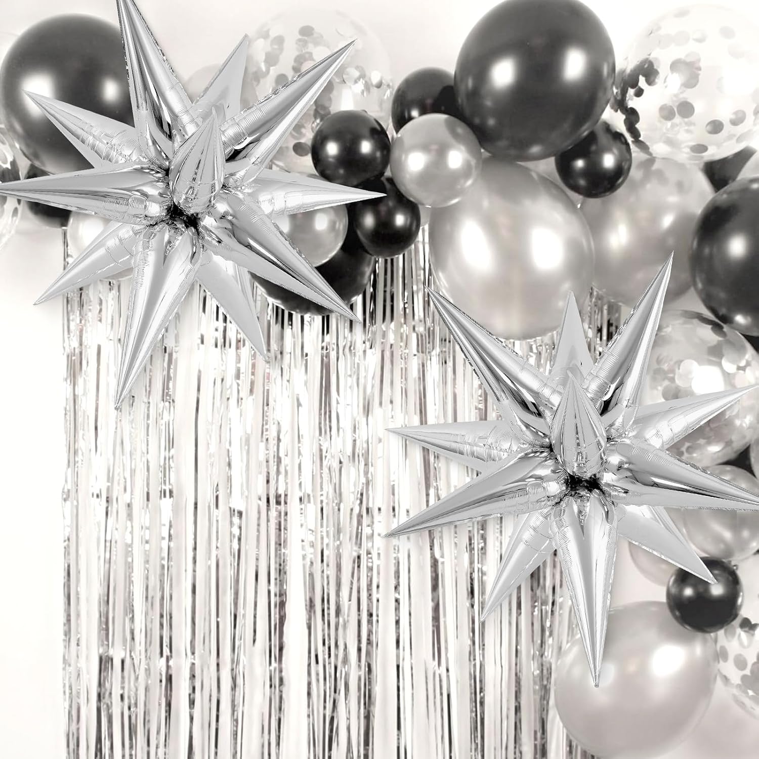 72 Pcs Star Balloons Foil Cone Balloon Garlands Large Silver image 2