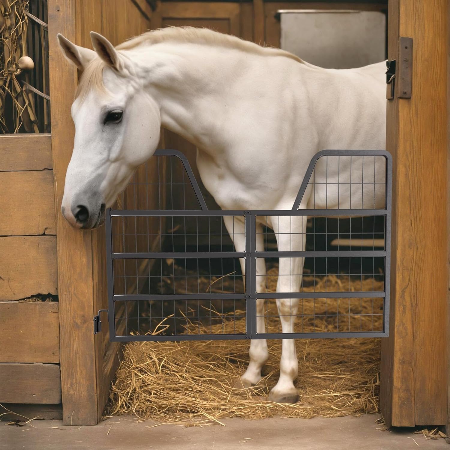 Vohala Heavy Duty Horse Stall Gate, Small: 48'' x 24'' Ultra-Sturdy Stall Door Gate, 1" Thick Steel Frame Two-Way Horse Stall Guard, Safety-Edge Stall Guards for Horses (Medium: 48'' x 32'')