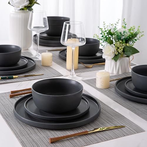 Miniatura 7 de AmorArc Juego de 4 platos de cerámica para ensalada, juego de 4 platos reactivos de esmalte mate de 8.5 pulgadas, postre, ensalada, aperitivo, plato