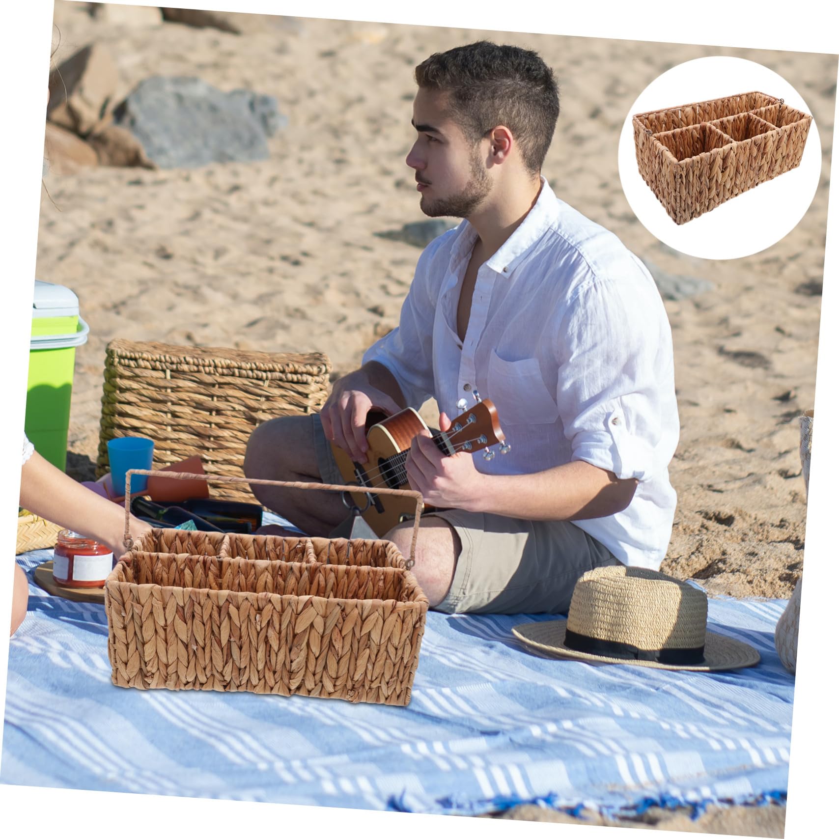 Cabilock Cesta De Almacenamiento De Mano Tejida De Paja Canasta Cestos Almacenaje Cesta De Almacenamiento Tejido a Mano Soporte De Cubiertos Light Brown