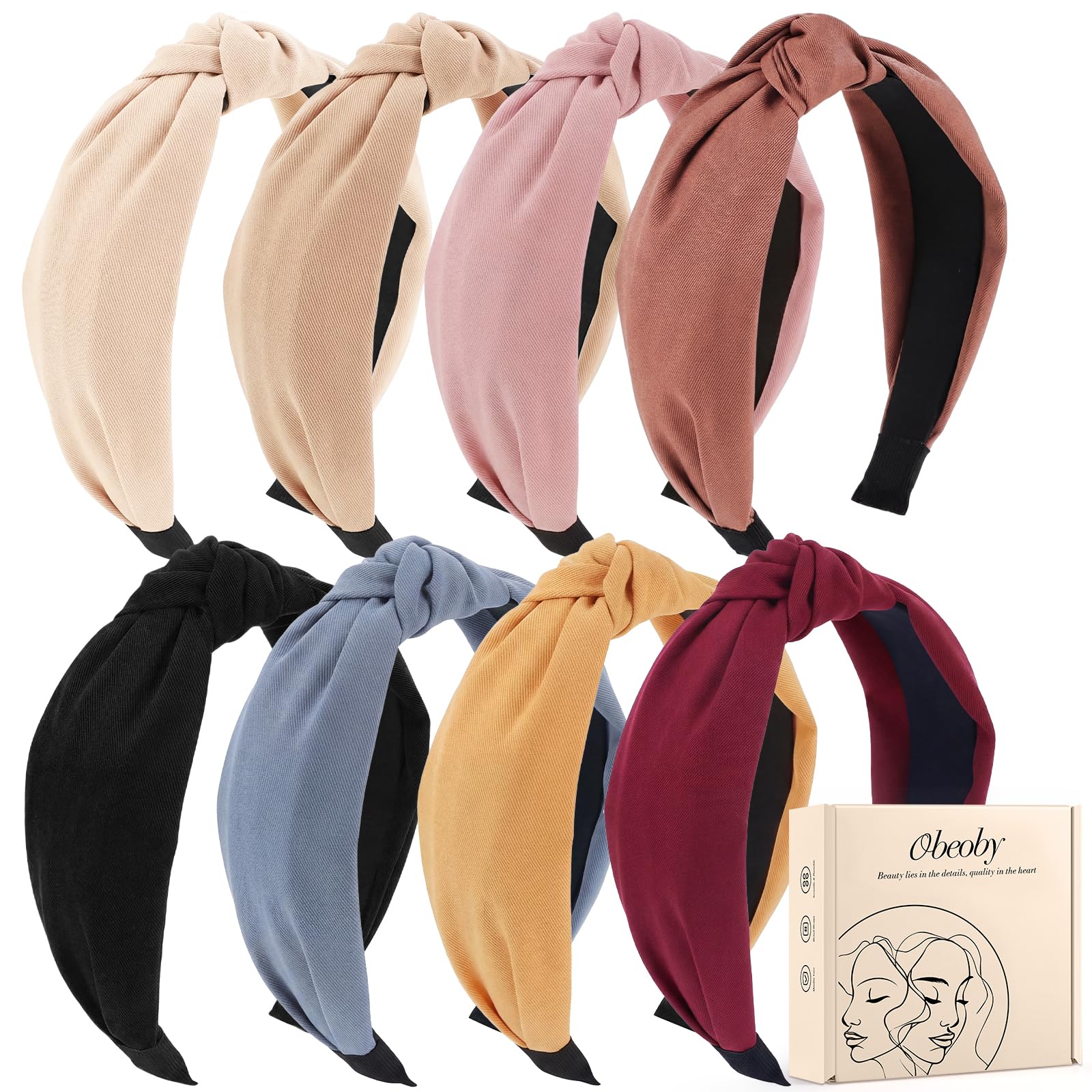 obeoby Hairband, 8Pcs Headbands for Women - Knotted Headbands Fashion Women - Pink Series Knotted Wide Headbands