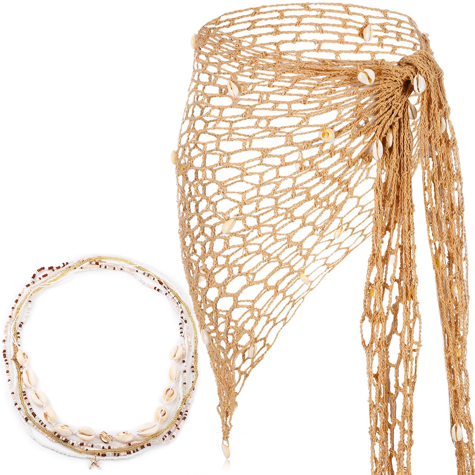 2 Set Summer Mermaid Costume Women Mermaid Outfit Accessories Beach Crochet Skirt Seashell Starfish Waist Chains-image-12