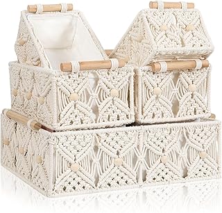 Boho Storage Baskets for Organizing 5 PCS Macrame Decorative Hand Woven ...