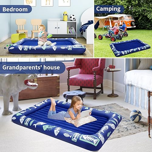 Miniatura 7 de Cama inflable de viaje para niños pequeños: Cama de viaje inflable portátil para niños pequeños - Colchón inflable integrado de felpa suave para