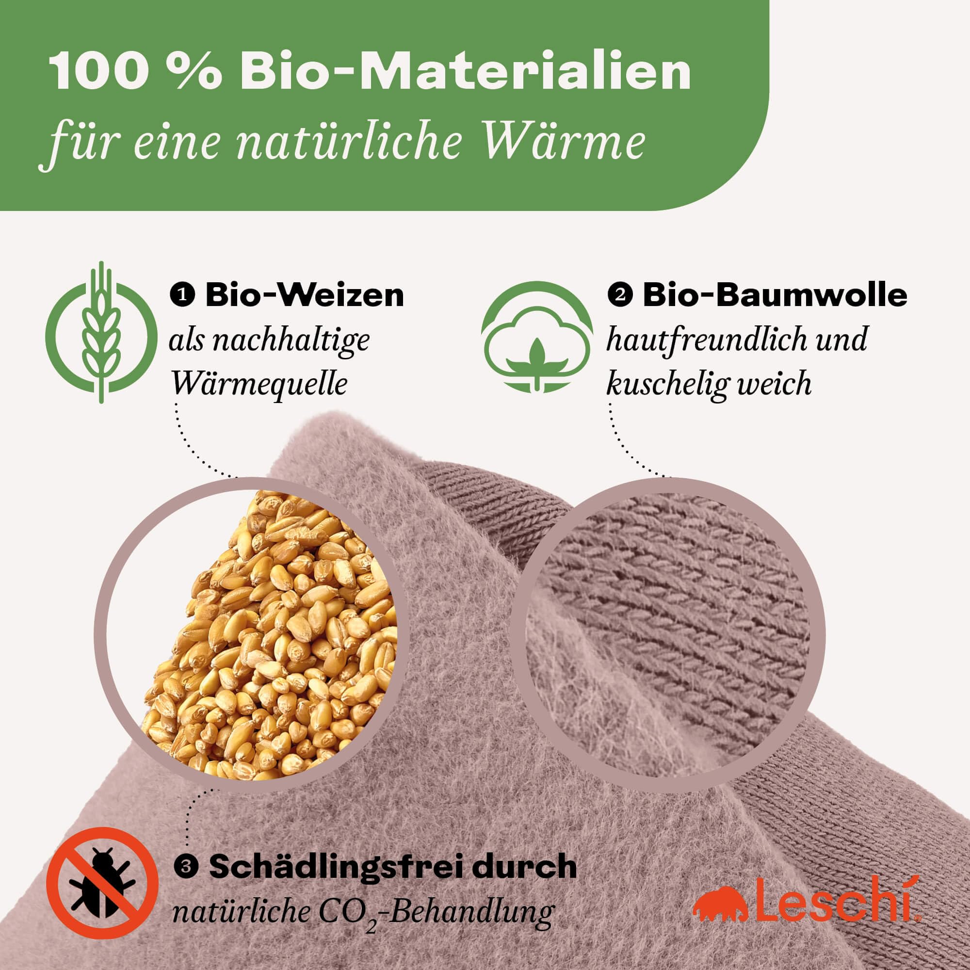 LESCHI XXL Wärmekissen für Mikrowelle (50x20 cm), 100% Bio Baumwolle und Bio Weizen, 8 Kammer Körnerkissen, Rosa, anschmiegsames Getreidekissen ideal als Wärmespender für Rücken Bauch Schulter Nacken
